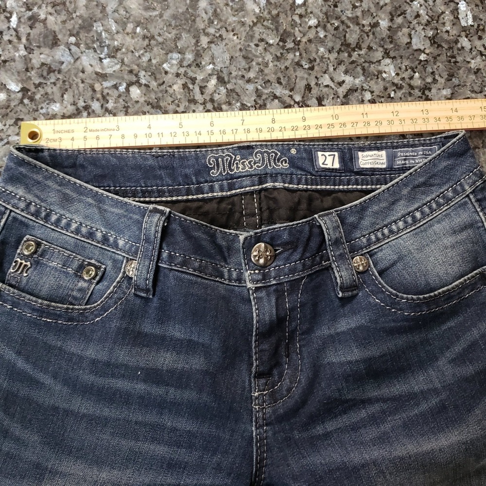 Miss Me Signature Cuffed Skinny Jeans 27 Blue Embellished Sequin - Picture 6 of 10